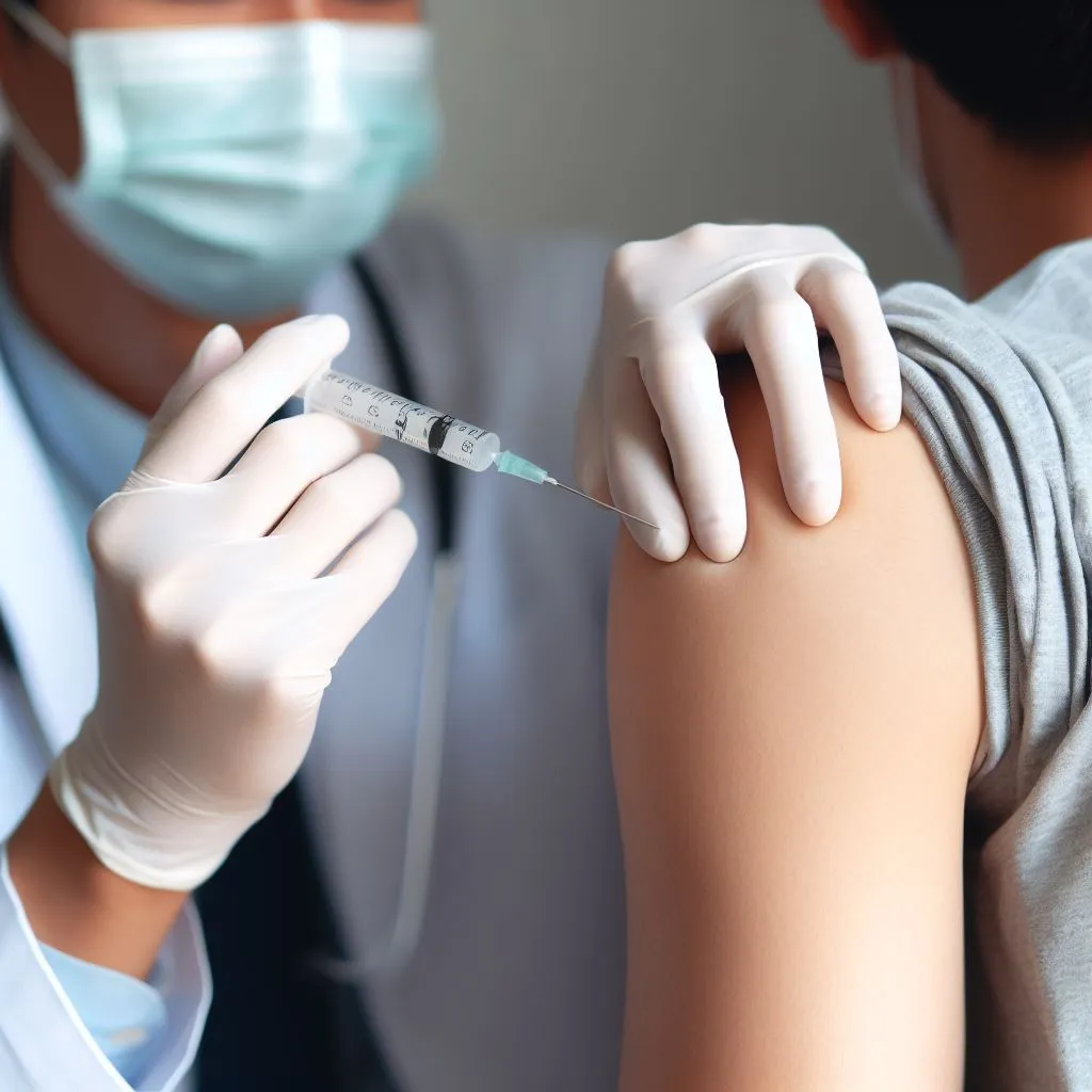 Personal de salud aplicando una inyección en el brazo de un paciente